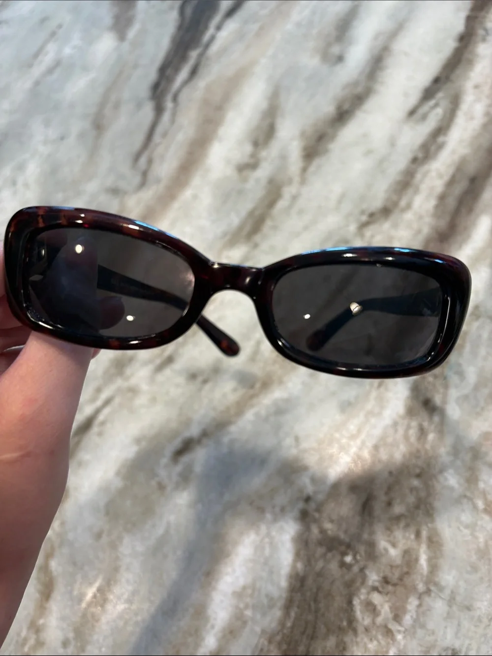 Vintage Designer Tortoiseshell Rectangular Women's Sunglasses - Dark Lenses